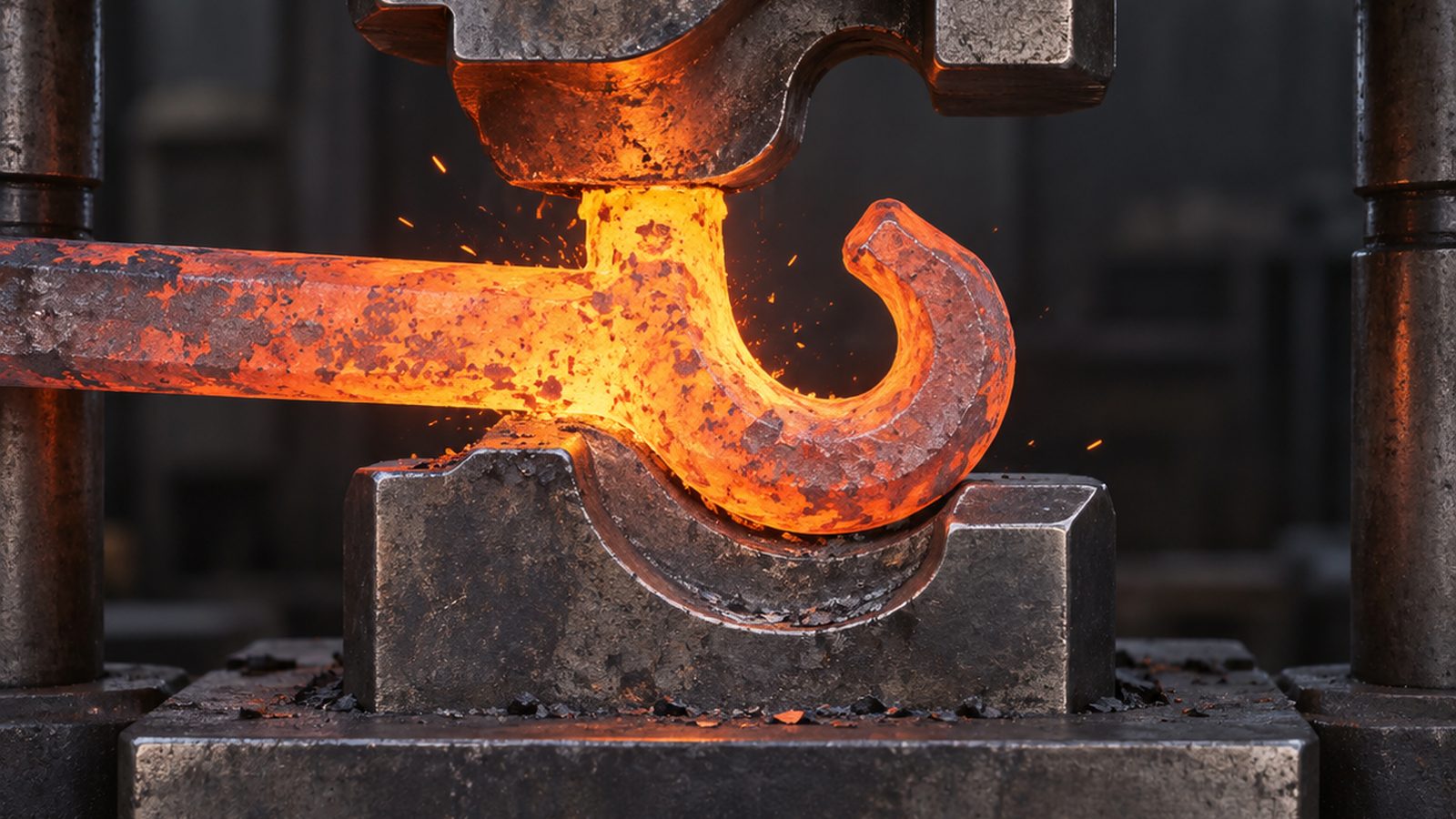 Hot forging of a steel hook blank from bar stock in closed dies